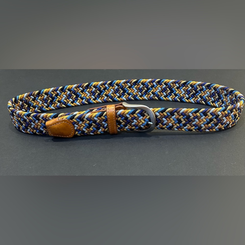 🌟2xHP🌟VTG 2000s Anderson's Blue/Tan Multicolor Braided Stretch BeltLeatherAccent
